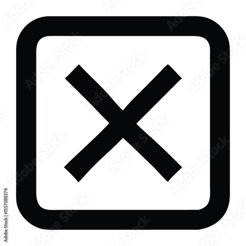 Black Cross Mark Inside a Rounded Square Depicts an Incomplete Task or an Empty Checkbox Choice with an Error Symbol