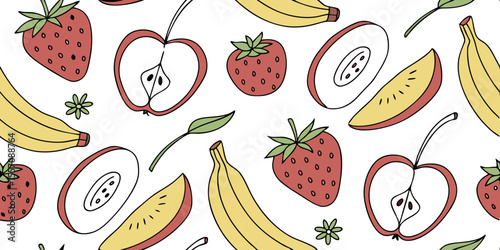 Fresh Fruit Feast: A vibrant illustration showcases an appetizing collection of fresh, hand-drawn fruits, artistically arranged to tantalize the senses.