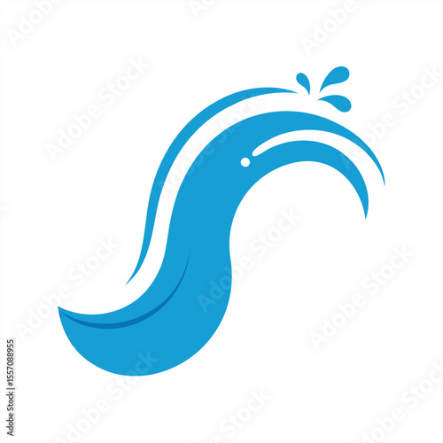 Simple Curved Water Stream with Splash Tips Vector on Transparent Background for Web and Graphic Design