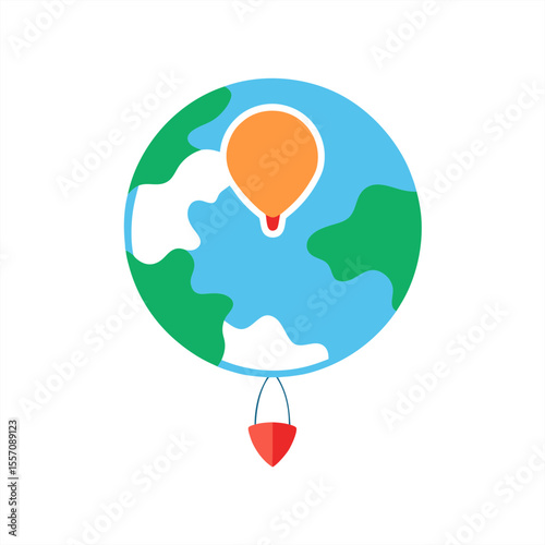 Travel Theme Globe Balloon Clipart on White Background for Web and Graphic Design
