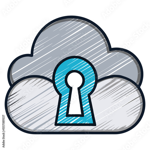 An illustrative icon showing a keyhole embedded in a cloud, representing secure online data storage.