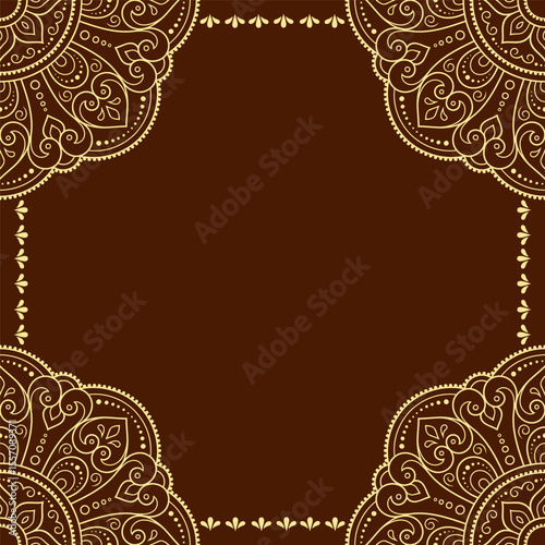 Frame in eastern tradition. Stylized with henna tattoos decorative pattern for decorating covers for book, notebook, casket, magazine, postcard and folder. Flower border in mehndi style.