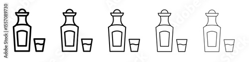 Tequila bottle and glass icon vector outline symbol or illustration