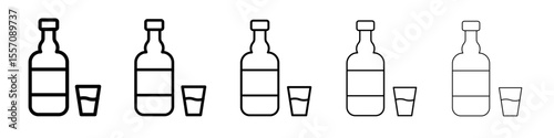 Tequila bottle and glass icon vector outline symbol or illustration