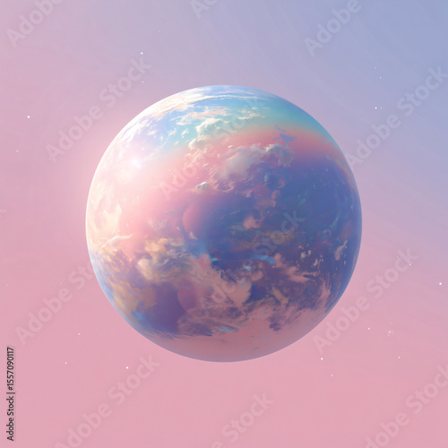 Planet Earth with soft pastel gradient background, pink, cyan, lavender colours. Clean aesthetic, ideal for tech or wellness branding 
