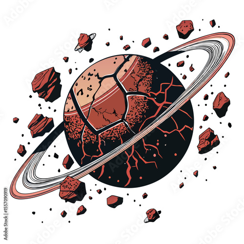 A desolate scene of a shattered planet's remnants, with rocky debris forming a chaotic ring around a distant star.