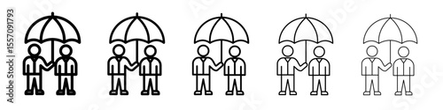 Umbrella sharing Icon vector outline symbol or illustration