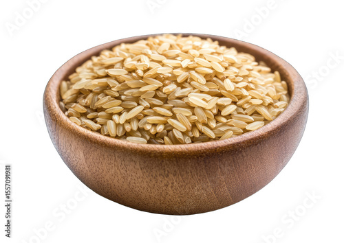 Brown rice in a wooden bowl