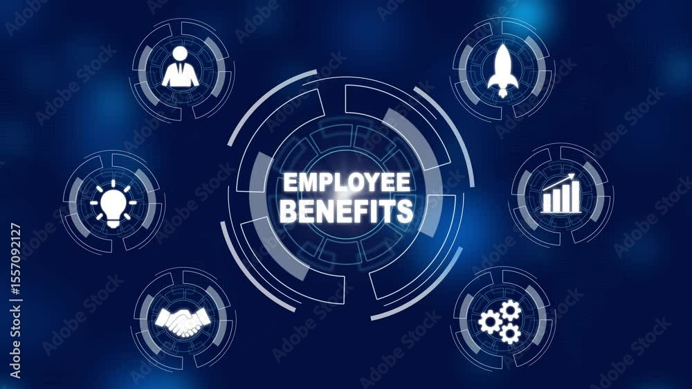 Business, Technology, Internet and network concept. Shows the inscription: EMPLOYEE BENEFITS. a futuristic holographic advanced HUD circle platform Business, Technology network background concept.