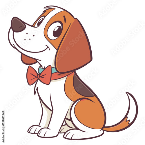  Cartoon Dog with Red Bowtie Vector Illustration - Happy Pet