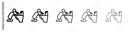 vomiting in bathroom icon vector outline symbol or illustration