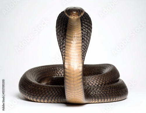 close up of a snake on a white background