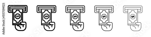 Withdraw Money in ATM icon vector outline symbol or illustration
