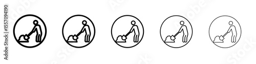 Worker digging icon vector outline symbol or illustration
