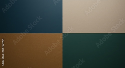 A square composition divided into four equal squares of dark blue, beige, brown and dark green colors. The surface shows a slight texture.