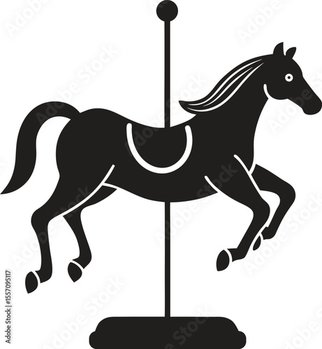 Carousel Horse Silhouette Classic Amusement Ride Icon Isolated on White Background