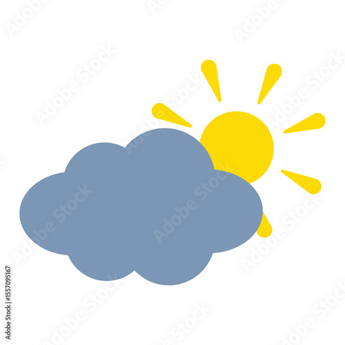 Vector illustration of a blue cloud with a yellow sun behind it. The weather forecast icon.