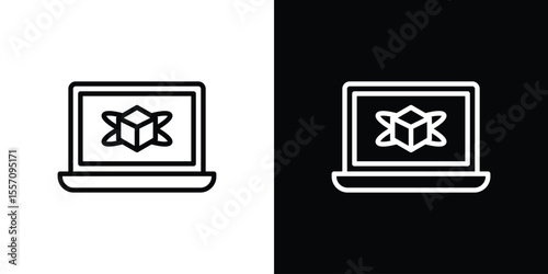 Computer simulation icon vector graphics in strokes