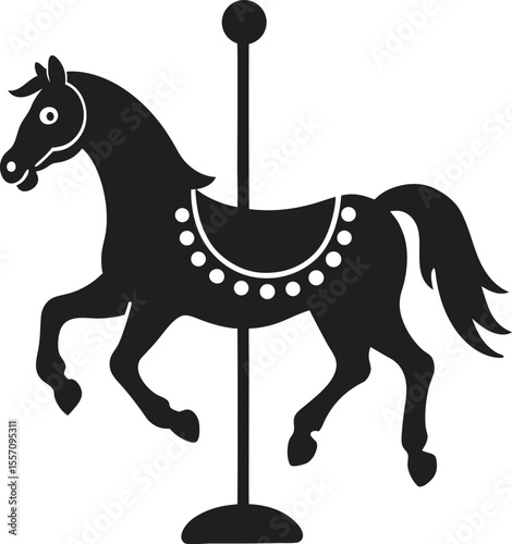 carousel horse illustration with pole and platform vector