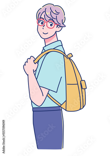 リュックを背負って通学する高校生男子