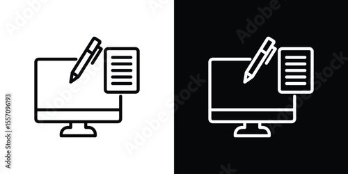 Blended learning icon vector graphics in strokes