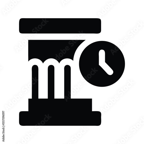 Symbolic Depiction of Timely Legal Decisions A Courthouse Icon Featuring a Clock, Representing the Intersection of Law and Time