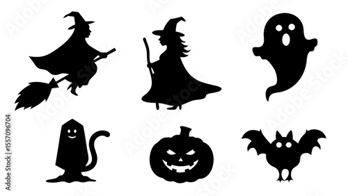 Set of silhouette halloween item