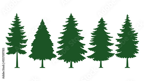 A row of evergreen tree silhouettes in various sizes