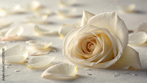Delicate Cream Rose Surrounded by Scattered Petals