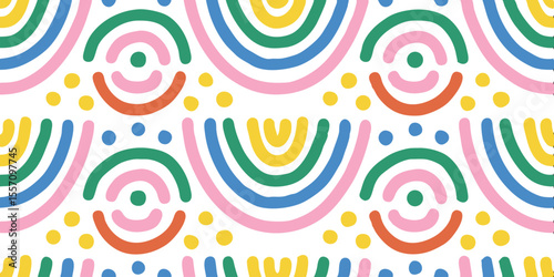 Colorful Arc Patterns: A vibrant and eye-catching design featuring a repetitive pattern of colorful arcs and circles, creating a playful and dynamic aesthetic.