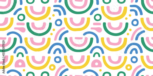 Vibrant Seamless Rainbows Pattern: A cheerful pattern of layered, colorful rainbows. evoking feelings of optimism and joy.