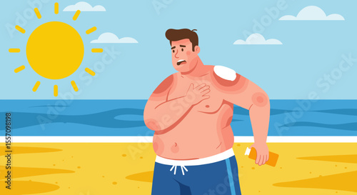 Man applying sunscreen on beach under bright sun at daytime  