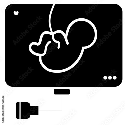 The ultrasound monitor icon at the top of the transducer to monitor the condition of the baby in the womb at the bottom which is connected to the monitor.