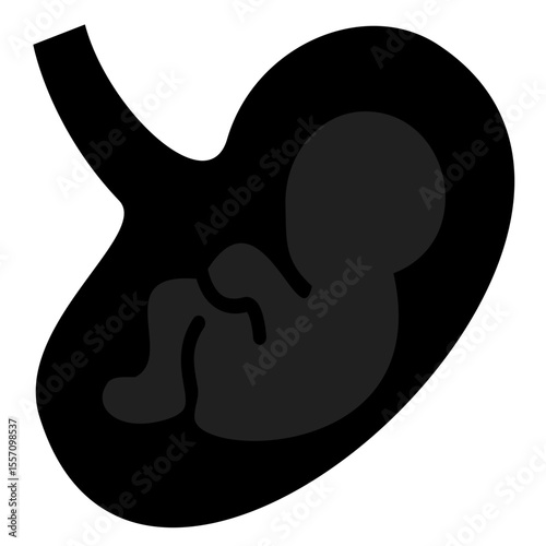 Black icon of fetus in the womb, visualized in a simplified and iconic form of fetal health, pregnancy, baby development in the womb, or prenatal care