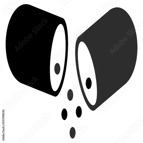 Black icon of an open medicine or supplement capsule, with powdered granules spilling out, indicating the contents or mechanism of action.