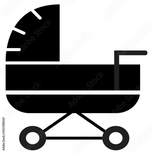 Black icon of a baby stroller conveys messages quickly and clearly across a variety of media, particularly in the context of service products for babies and families.