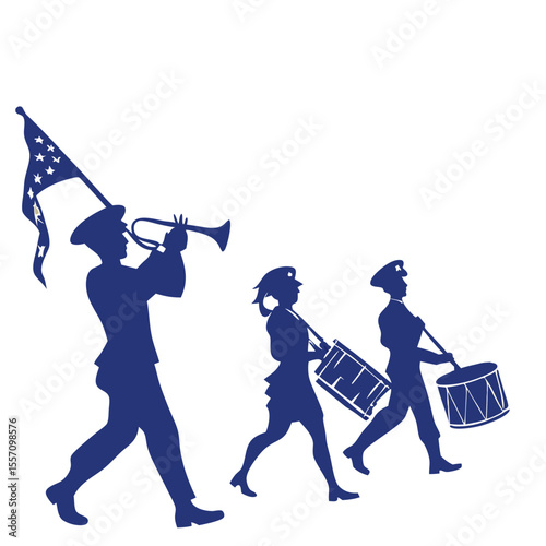USA Independence Day Silhouette, Parade of Patriots, A Triumphant Cadence, American Spirit in Motion