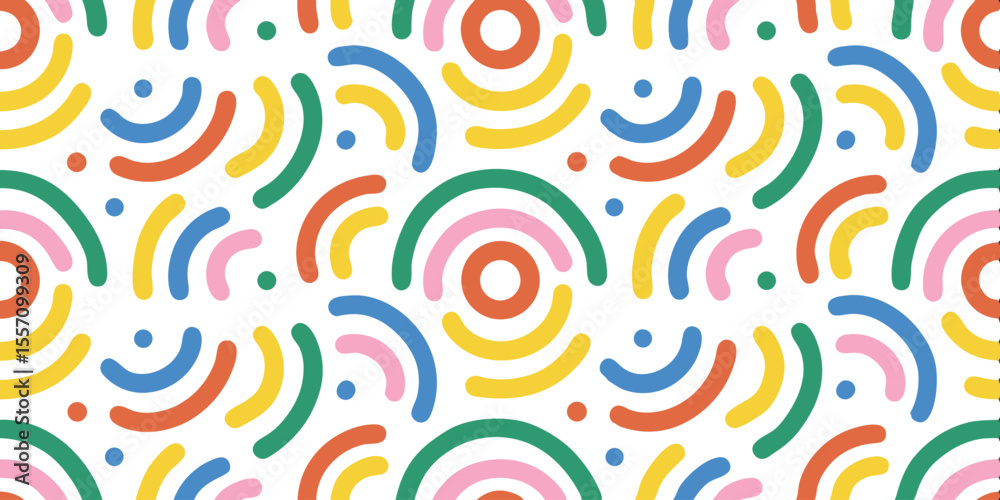 Fototapeta premium Seamless Geometric Patterns: A visually appealing design featuring a vibrant and intricate arrangement of colored circular patterns, creating a sense of energy, movement, and artistic flair. 