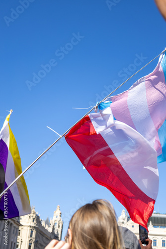 LGBTQ rainbow flags fluttering in the wind
