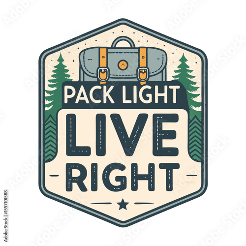 An illustrative badge with a backpack symbol and the motivational phrase 'Pack Light'.
