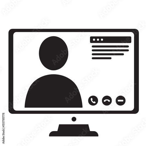 Black and white video conference icon design on computer screen representing online communication.