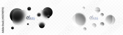 Futuristic glassmorphism composition with translucent panel and metal spheres. Minimalism, depth and glass effect on dark blue background.