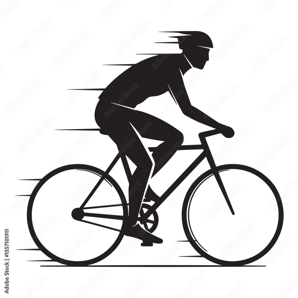 Fototapeta premium Black silhouette of a cyclist riding a bicycle with speed lines in motion