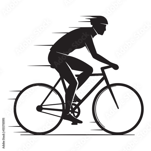Black silhouette of a cyclist riding a bicycle with speed lines in motion