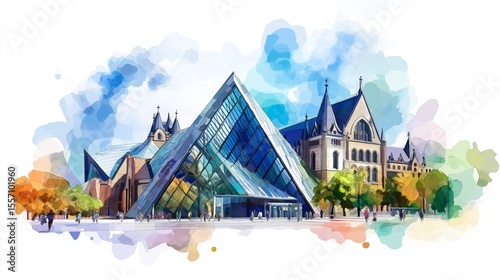 Royal Ontario Museum. Royal Ontario Museum hand drawn watercolor illustration