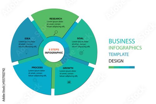 Business infographic template. Business infographic design with 5 steps. Infographic of business strategy which can be used for presentations banners, workflow layout, annual report, web design.