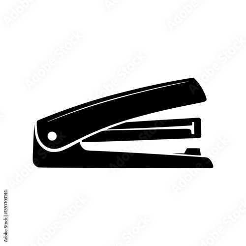 Minimal black silhouette of a stapler in side profile