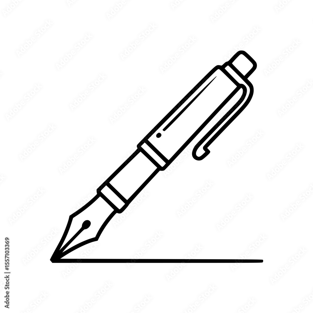 Fototapeta premium Line art illustration of a classic fountain pen