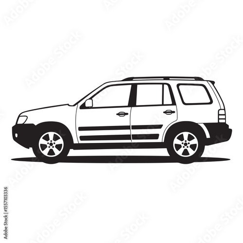 Detailed black and white vector illustration of a modern suv or crossover vehicle