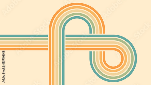 Abstract background of rainbow groovy Wavy Line design in 1970s Hippie Retro style. Vector pattern ready to use for cloth, textile, wrap and other.